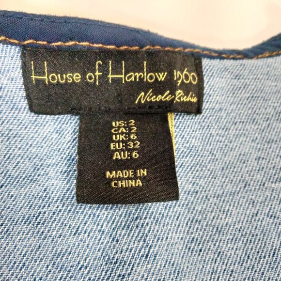 House of Harlow 1960 Nicole Richie Denim Mini Dress Long Sleeve Western Size 2 - Picture 5 of 7